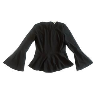 TCEC Black Peplum Top Bell Sleeve Long Sleeve Blouse Size Large Chic